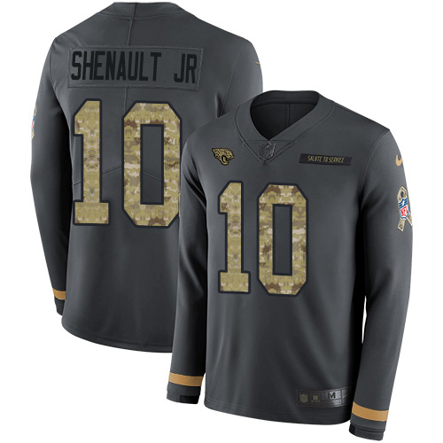 Nike Jaguars #10 Laviska Shenault Jr. Anthracite Salute to Service Youth Stitched NFL Limited Therma Long Sleeve Jersey